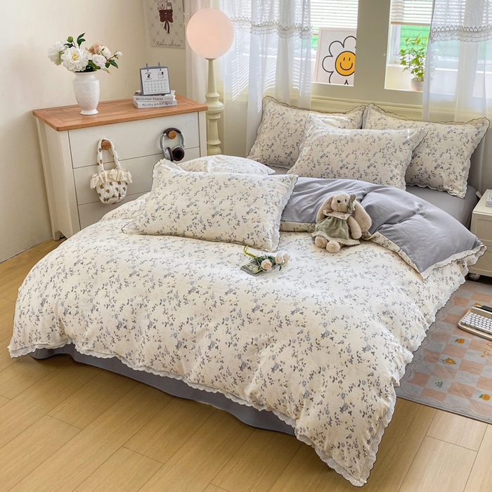 91家纺网 家纺一手货源 找家纺 豫见家纺 2026新款A类仿棉云感纱花边四件套 年华