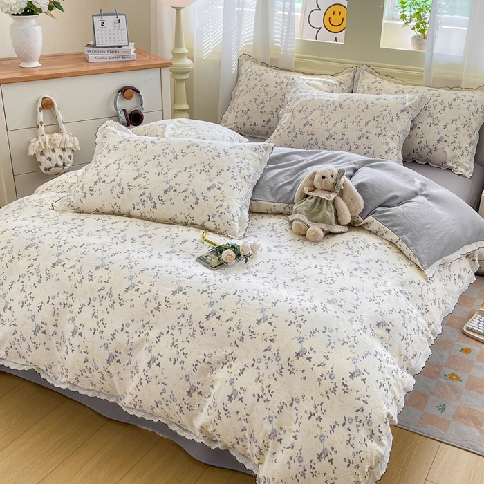 91家纺网 家纺一手货源 找家纺 豫见家纺 2026新款A类仿棉云感纱花边四件套 年华