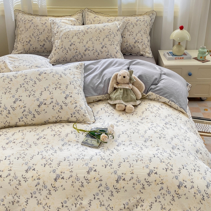 91家纺网 家纺一手货源 找家纺 豫见家纺 2026新款A类仿棉云感纱花边四件套 年华