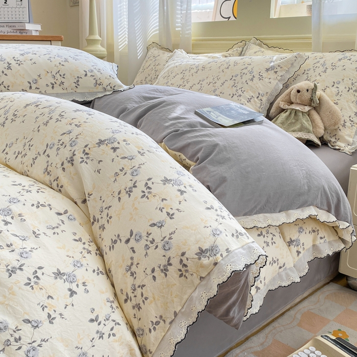 豫见家纺 2026新款A类仿棉云感纱花边四件套 年华