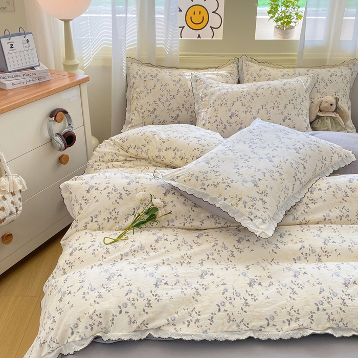 91家纺网 家纺一手货源 找家纺 豫见家纺 2026新款A类仿棉云感纱花边四件套 年华