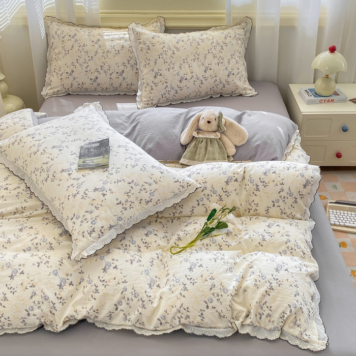 91家纺网 家纺一手货源 找家纺 豫见家纺 2026新款A类仿棉云感纱花边四件套 年华