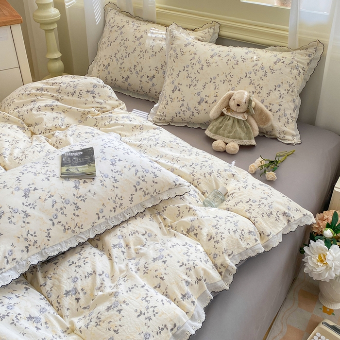 91家纺网 家纺一手货源 找家纺 豫见家纺 2026新款A类仿棉云感纱花边四件套 年华