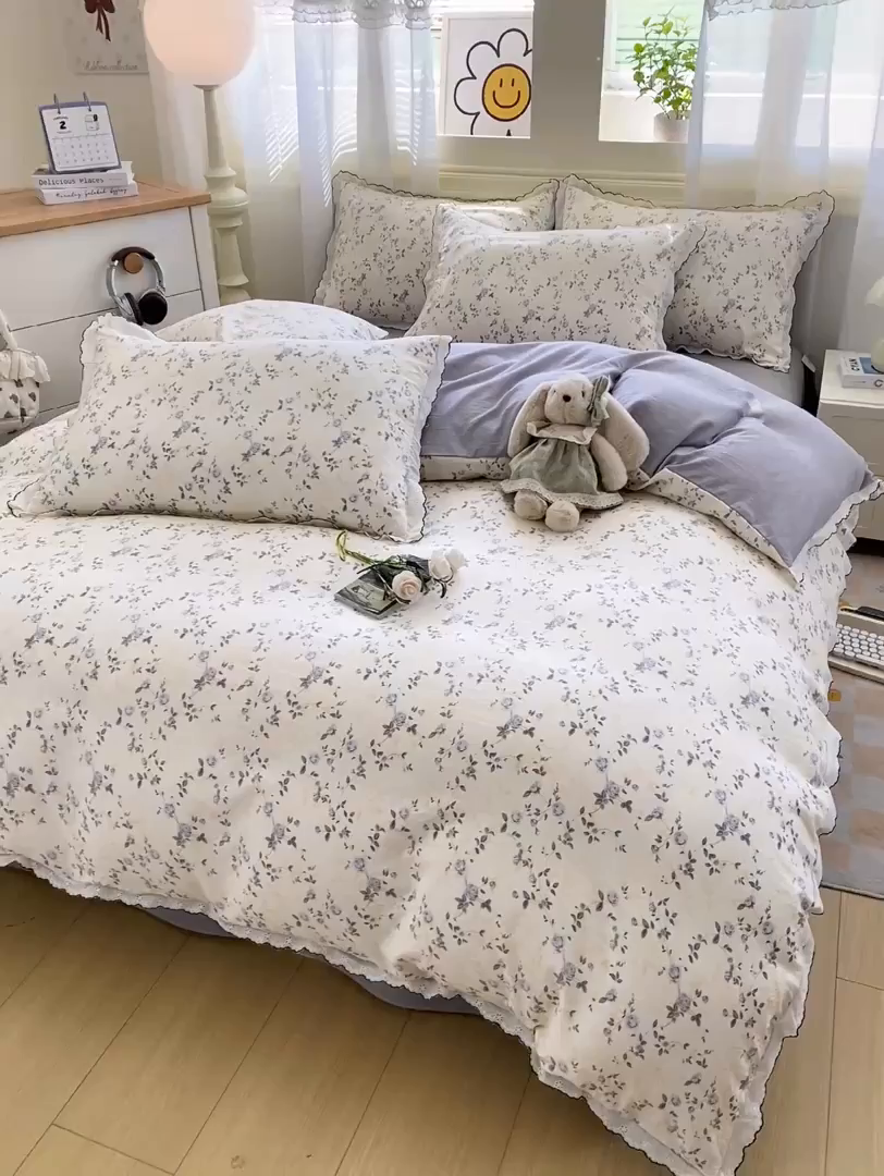 91家纺网 家纺一手货源 找家纺 豫见家纺 2026新款A类仿棉云感纱花边四件套 年华