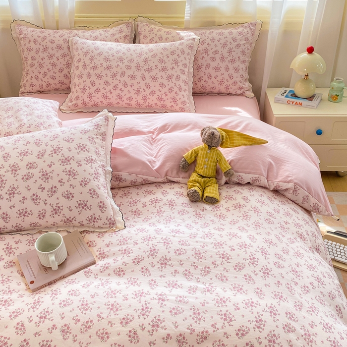 91家纺网 家纺一手货源 找家纺 豫见家纺 2026新款A类仿棉云感纱花边四件套 日光漫游