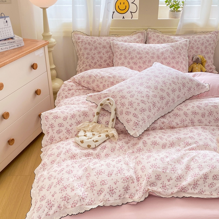 91家纺网 家纺一手货源 找家纺 豫见家纺 2026新款A类仿棉云感纱花边四件套 日光漫游