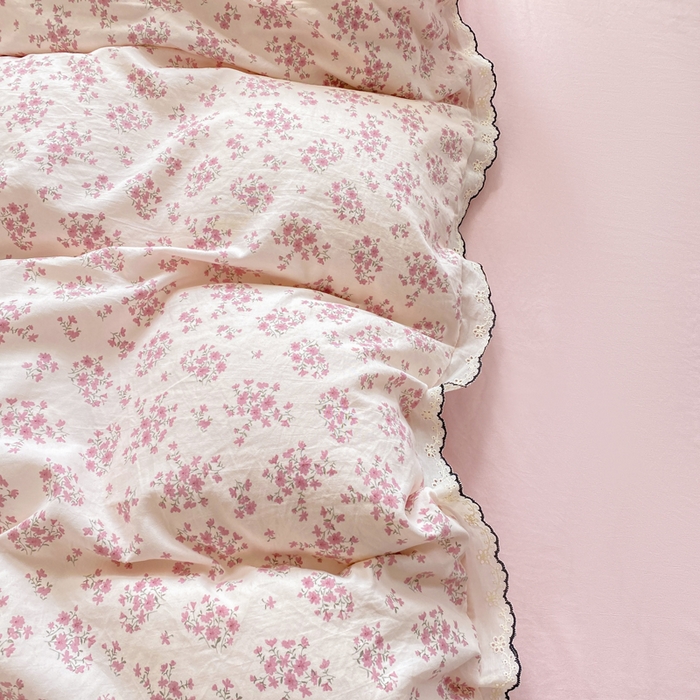 91家纺网 家纺一手货源 找家纺 豫见家纺 2026新款A类仿棉云感纱花边四件套 日光漫游