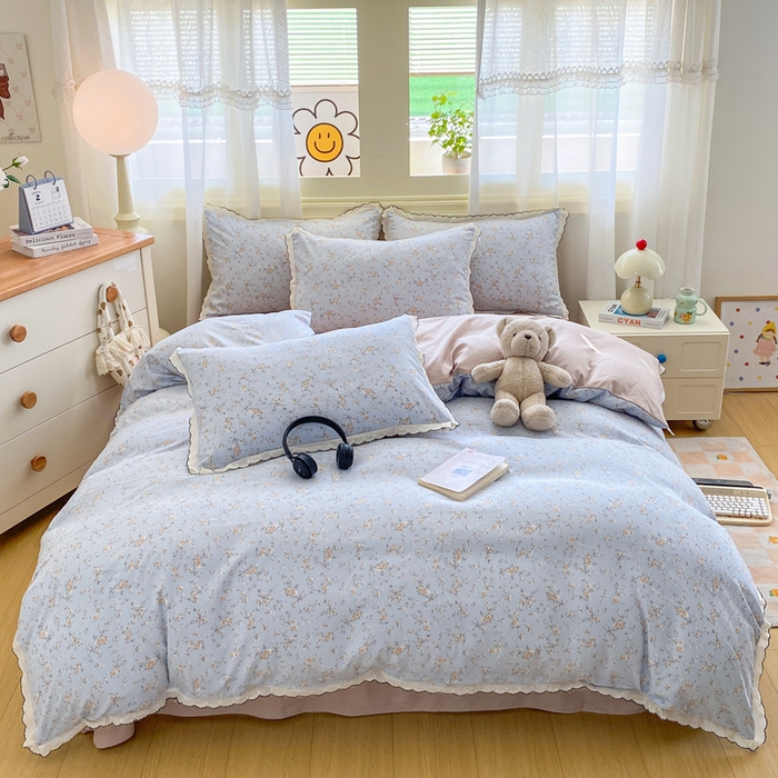 91家纺网 家纺一手货源 找家纺 豫见家纺 2026新款A类仿棉云感纱花边四件套 赛琳娜