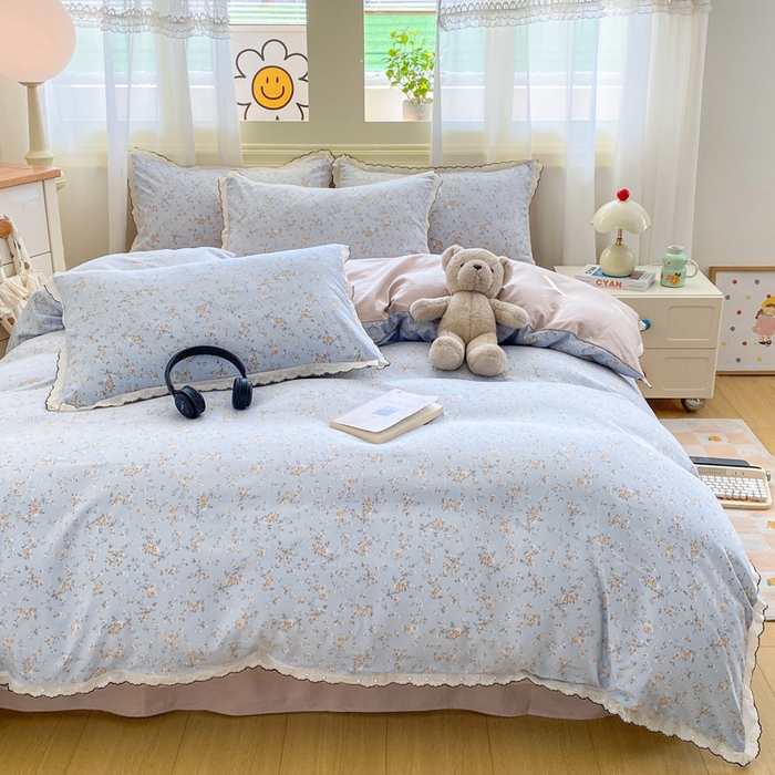 91家纺网 家纺一手货源 找家纺 豫见家纺 2026新款A类仿棉云感纱花边四件套 赛琳娜