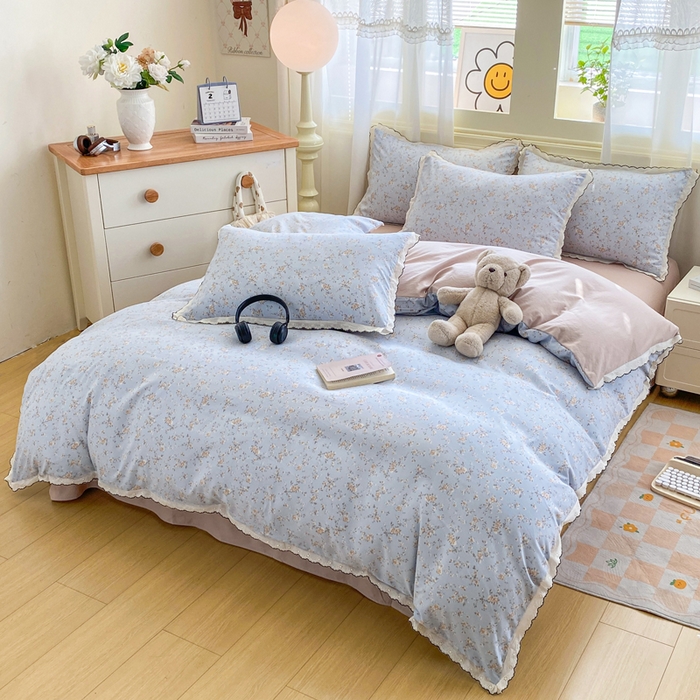 91家纺网 家纺一手货源 找家纺 豫见家纺 2026新款A类仿棉云感纱花边四件套 赛琳娜