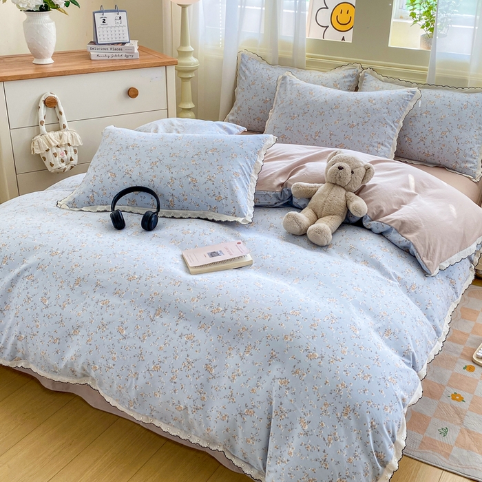 91家纺网 家纺一手货源 找家纺 豫见家纺 2026新款A类仿棉云感纱花边四件套 赛琳娜