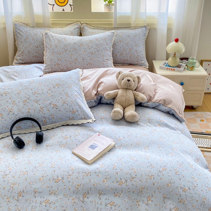 91家纺网 家纺一手货源 找家纺 豫见家纺 2026新款A类仿棉云感纱花边四件套 赛琳娜