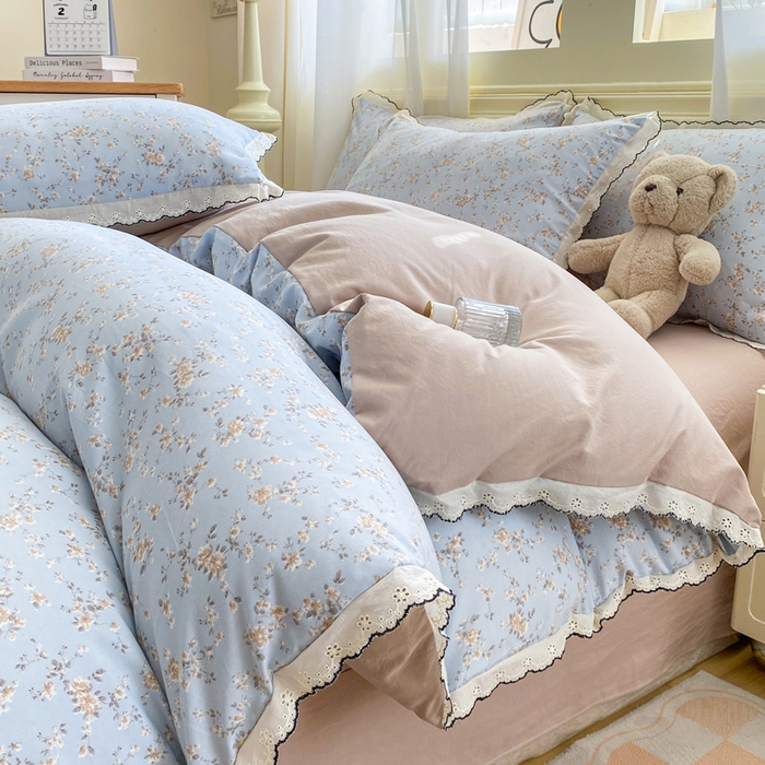 豫见家纺 2026新款A类仿棉云感纱花边四件套 赛琳娜