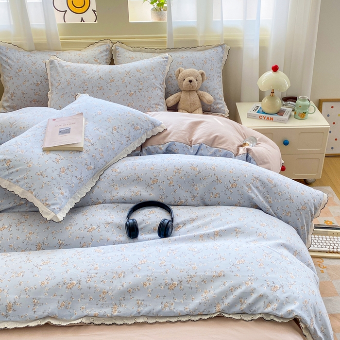 91家纺网 家纺一手货源 找家纺 豫见家纺 2026新款A类仿棉云感纱花边四件套 赛琳娜