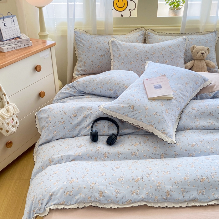 91家纺网 家纺一手货源 找家纺 豫见家纺 2026新款A类仿棉云感纱花边四件套 赛琳娜