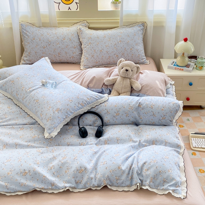 91家纺网 家纺一手货源 找家纺 豫见家纺 2026新款A类仿棉云感纱花边四件套 赛琳娜