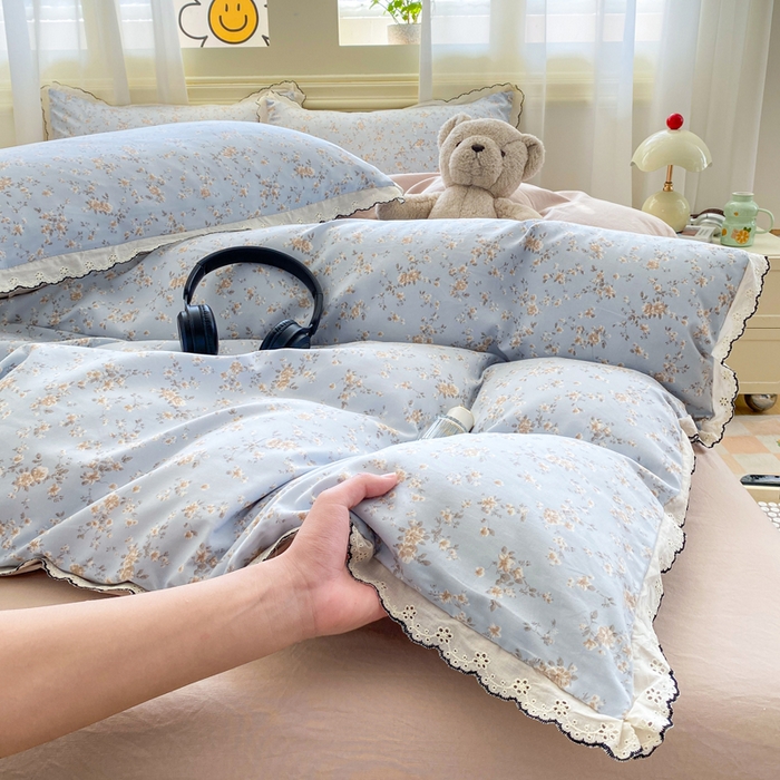 91家纺网 家纺一手货源 找家纺 豫见家纺 2026新款A类仿棉云感纱花边四件套 赛琳娜