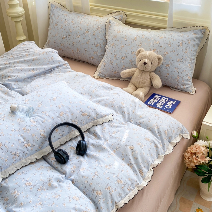 91家纺网 家纺一手货源 找家纺 豫见家纺 2026新款A类仿棉云感纱花边四件套 赛琳娜