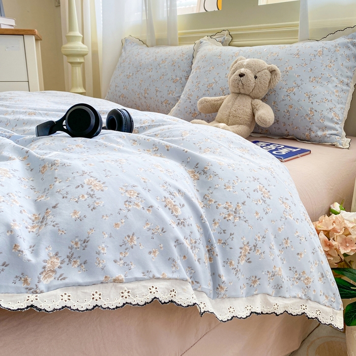 91家纺网 家纺一手货源 找家纺 豫见家纺 2026新款A类仿棉云感纱花边四件套 赛琳娜