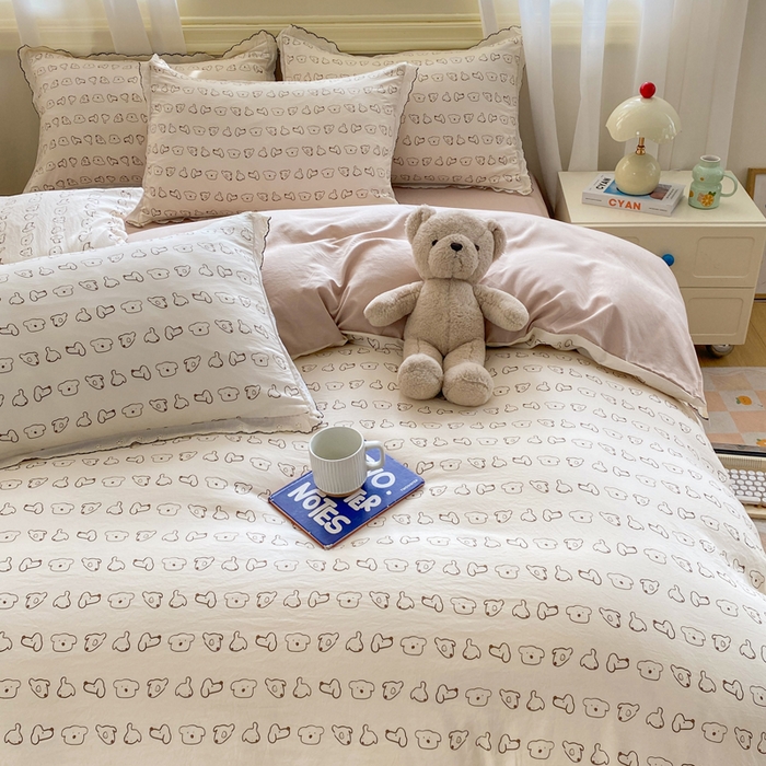 91家纺网 家纺一手货源 找家纺 豫见家纺 2026新款A类仿棉云感纱花边四件套 线条表情狗