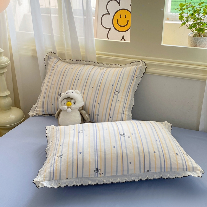 91家纺网 家纺一手货源 找家纺 豫见家纺 2026新款A类仿棉云感纱花边四件套 小鱼心事