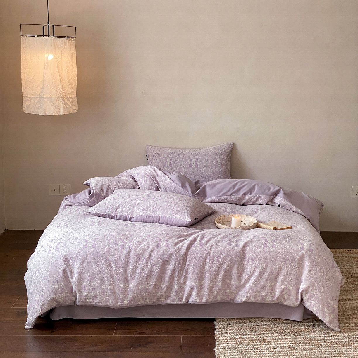 91家纺网 家纺一手货源 找家纺 （总）赫帛 2026新款60S全棉色织提花水洗棉四件套-紫鸢