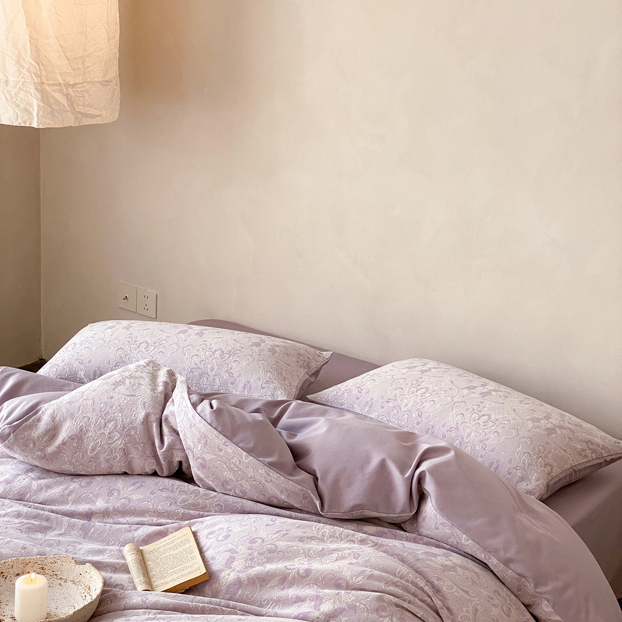 91家纺网 家纺一手货源 找家纺 （总）赫帛 2026新款60S全棉色织提花水洗棉四件套-紫鸢