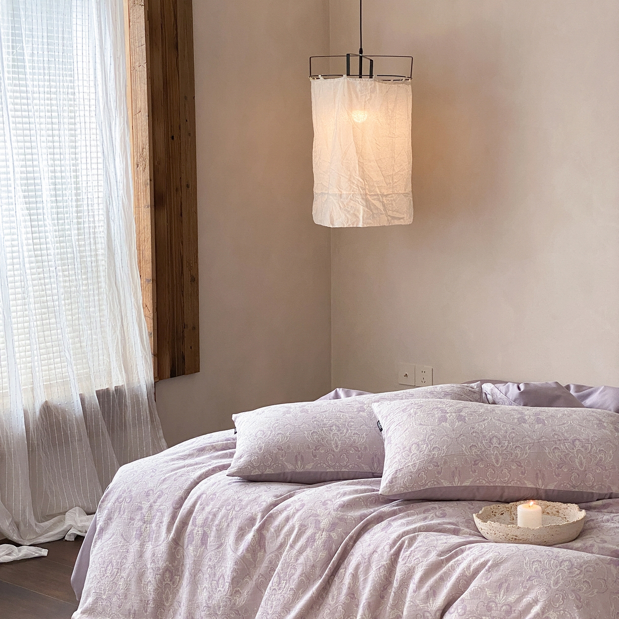 91家纺网 家纺一手货源 找家纺 （总）赫帛 2026新款60S全棉色织提花水洗棉四件套-紫鸢