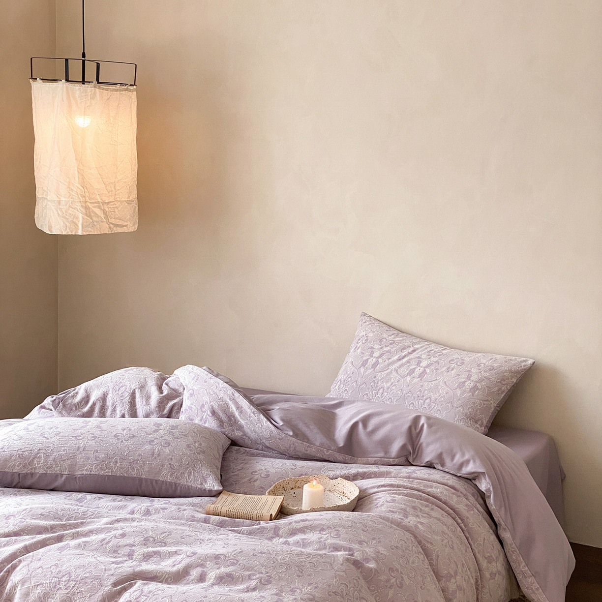 91家纺网 家纺一手货源 找家纺 （总）赫帛 2026新款60S全棉色织提花水洗棉四件套-紫鸢