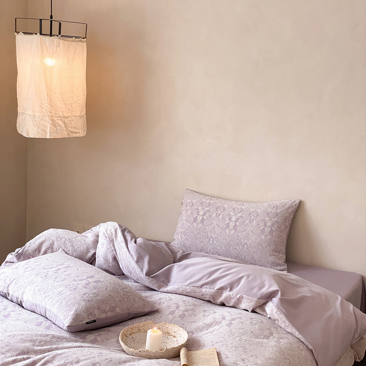 91家纺网 家纺一手货源 找家纺 （总）赫帛 2026新款60S全棉色织提花水洗棉四件套-紫鸢