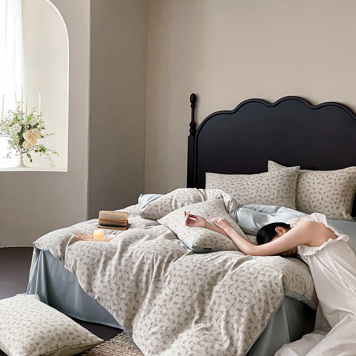 91家纺网 家纺一手货源 找家纺 赫帛 2026新款60S全棉色织提花水洗棉四件套-四叶草 四叶草-湖蓝