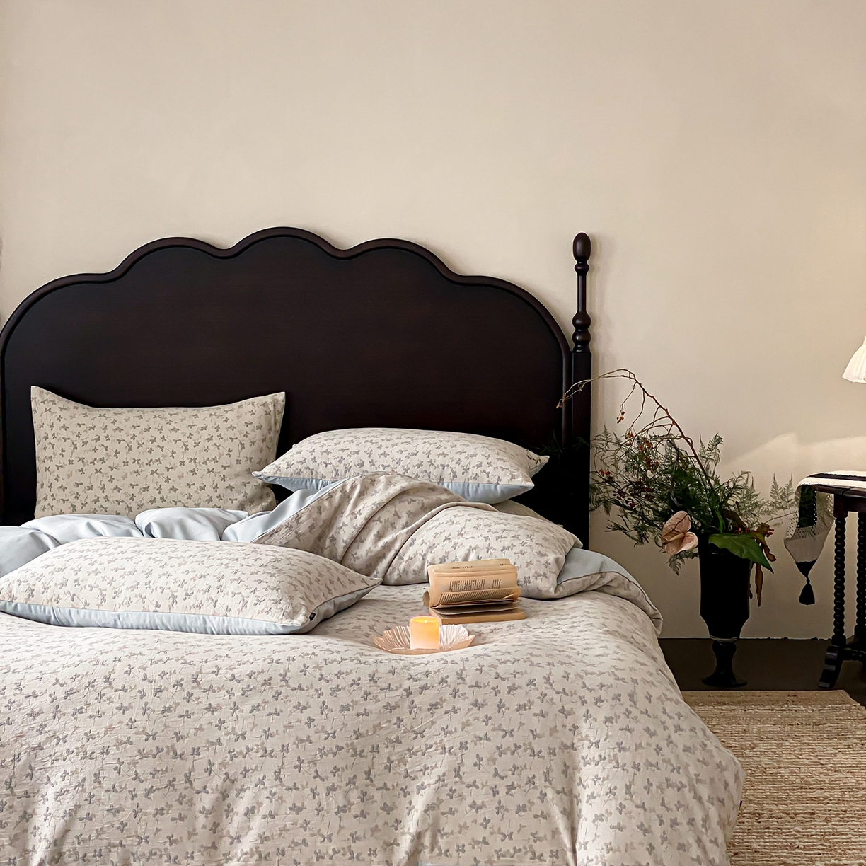 91家纺网 家纺一手货源 找家纺 赫帛 2026新款60S全棉色织提花水洗棉四件套-四叶草 四叶草-湖蓝