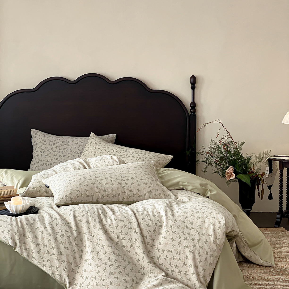 91家纺网 家纺一手货源 找家纺 赫帛 2026新款60S全棉色织提花水洗棉四件套-四叶草 四叶草-浅绿