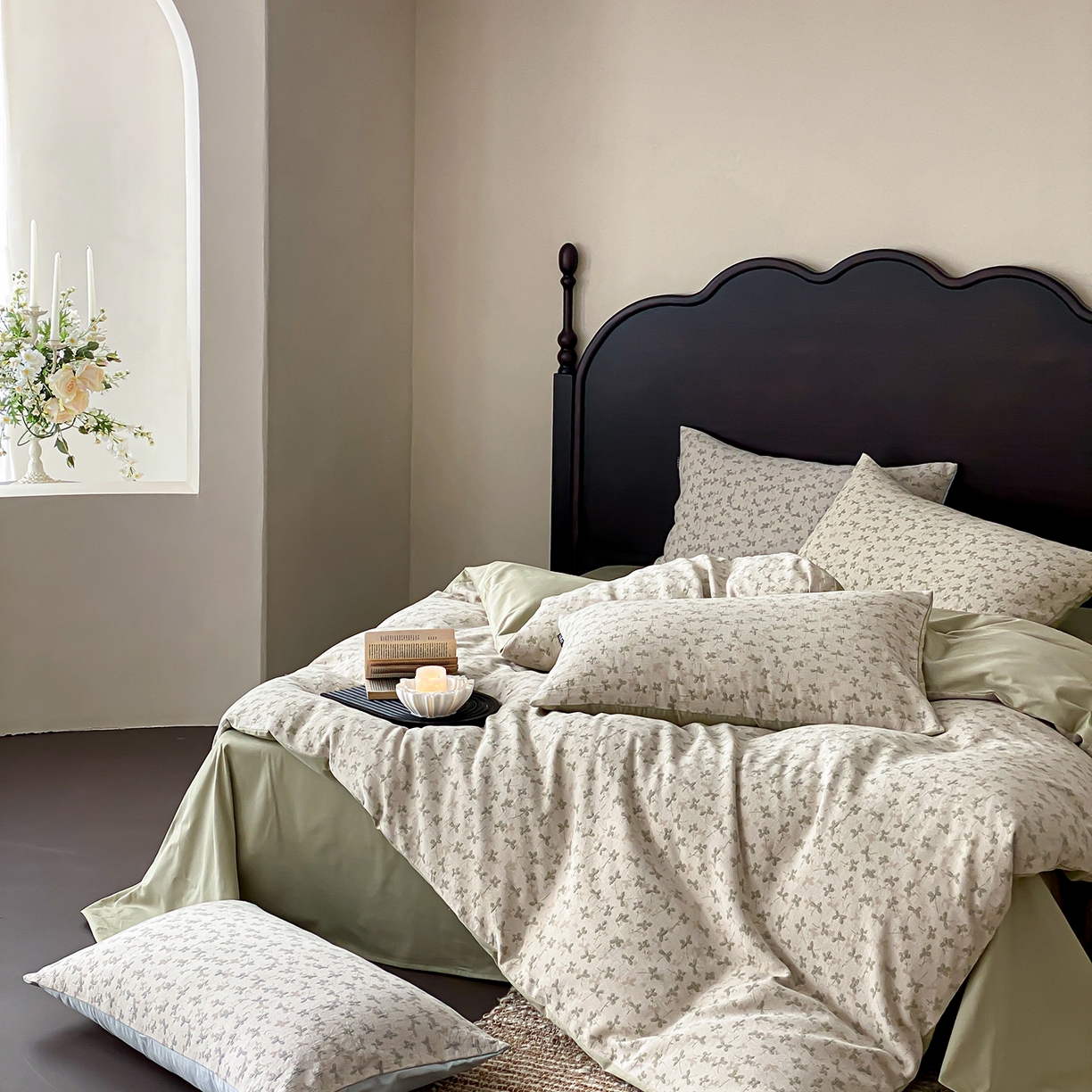 91家纺网 家纺一手货源 找家纺 赫帛 2026新款60S全棉色织提花水洗棉四件套-四叶草 四叶草-浅绿