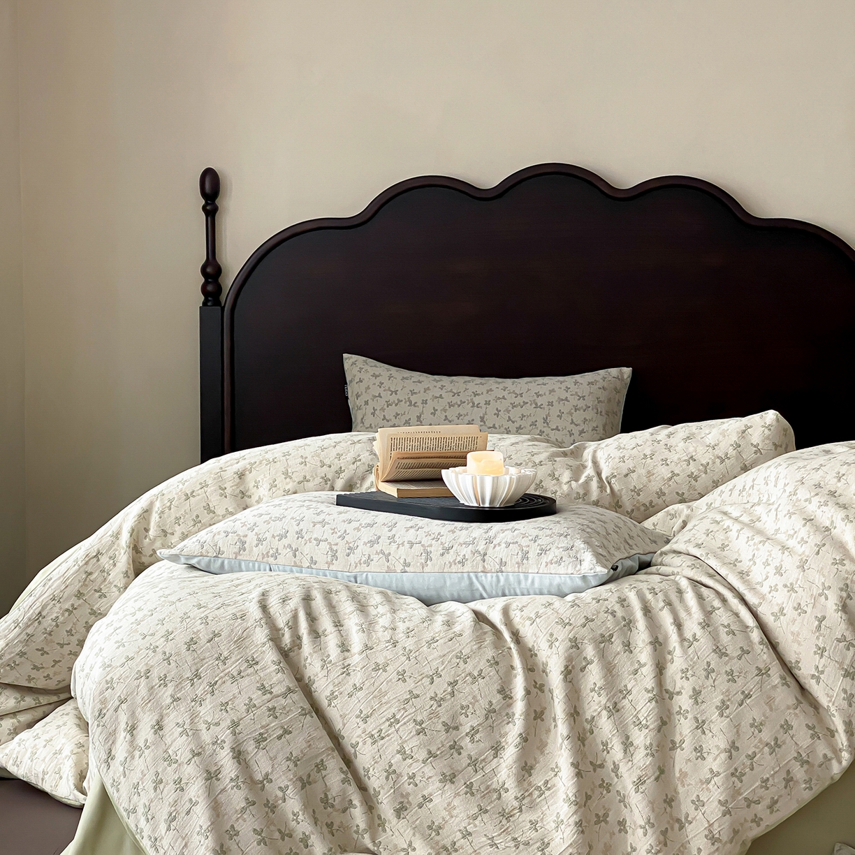 91家纺网 家纺一手货源 找家纺 赫帛 2026新款60S全棉色织提花水洗棉四件套-四叶草 四叶草-浅绿