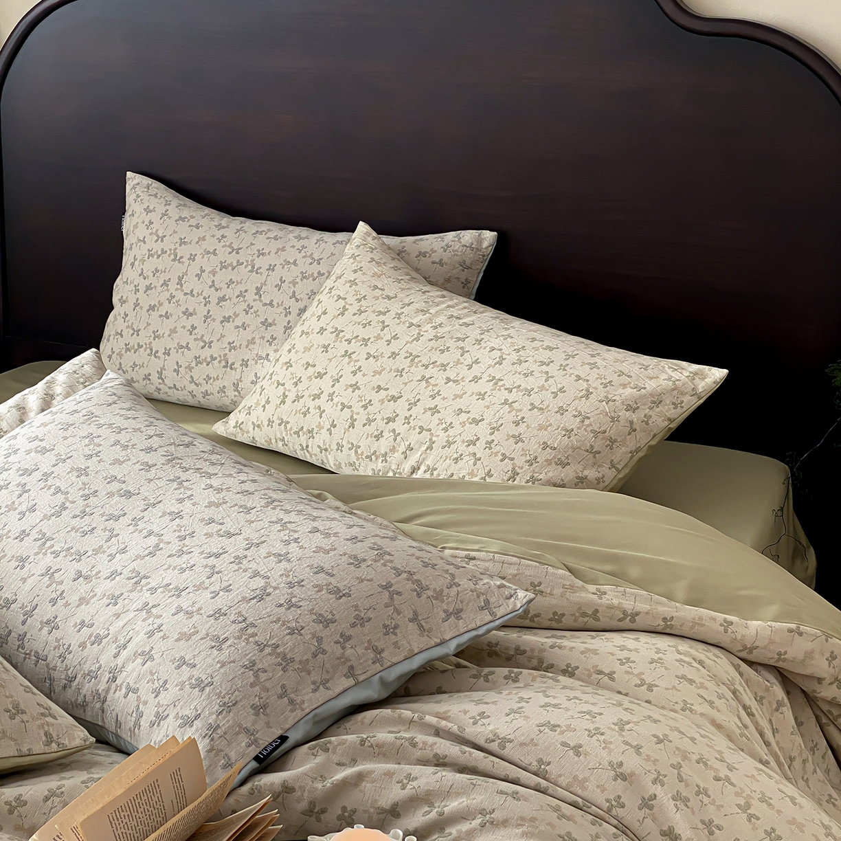 91家纺网 家纺一手货源 找家纺 赫帛 2026新款60S全棉色织提花水洗棉四件套-四叶草 四叶草-浅绿