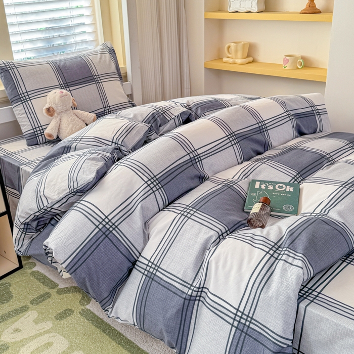 91家纺网 家纺一手货源 找家纺 （总）疆东 【疆东】2026简约13372纯棉全棉学生三件套学生季宿舍上下铺全棉纯棉格子印花三件套件单品被套床单