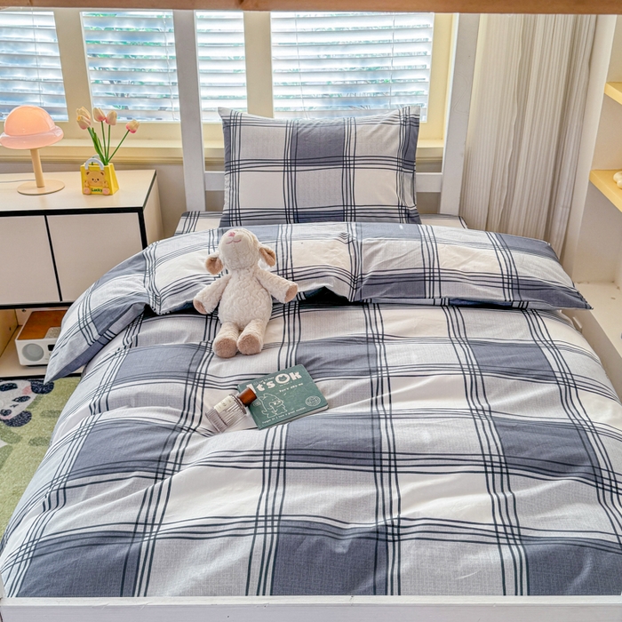 91家纺网 家纺一手货源 找家纺 （总）疆东 【疆东】2026简约13372纯棉全棉学生三件套学生季宿舍上下铺全棉纯棉格子印花三件套件单品被套床单