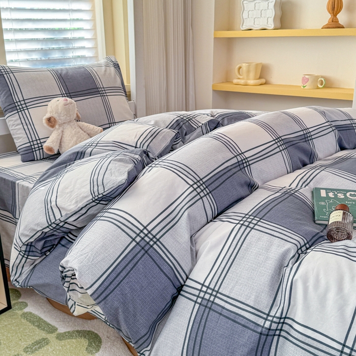 91家纺网 家纺一手货源 找家纺 （总）疆东 【疆东】2026简约13372纯棉全棉学生三件套学生季宿舍上下铺全棉纯棉格子印花三件套件单品被套床单