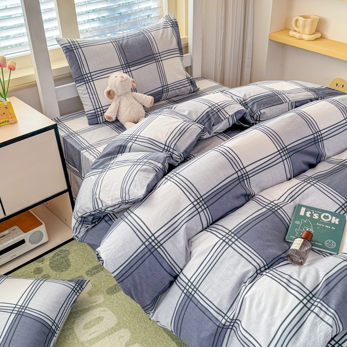 91家纺网 家纺一手货源 找家纺 （总）疆东 【疆东】2026简约13372纯棉全棉学生三件套学生季宿舍上下铺全棉纯棉格子印花三件套件单品被套床单