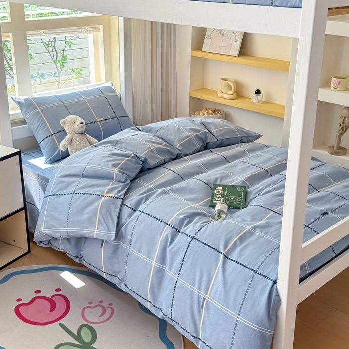 91家纺网 家纺一手货源 找家纺 疆东 【疆东】2026简约13372纯棉全棉学生三件套学生季宿舍上下铺全棉纯棉格子印花三件套件单品被套床单 莫兰迪