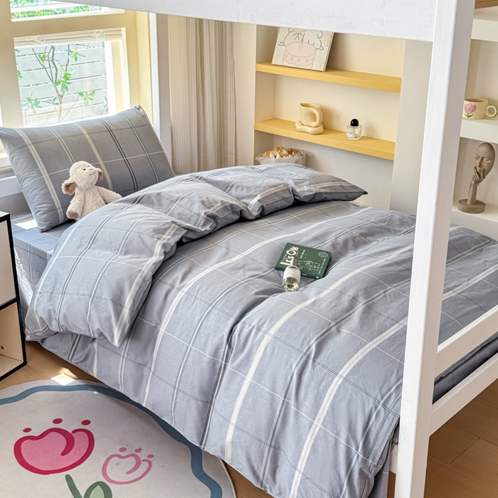 91家纺网 家纺一手货源 找家纺 （总）疆东 【疆东】2026简约13372纯棉全棉学生三件套学生季宿舍上下铺全棉纯棉格子印花三件套件单品被套床单