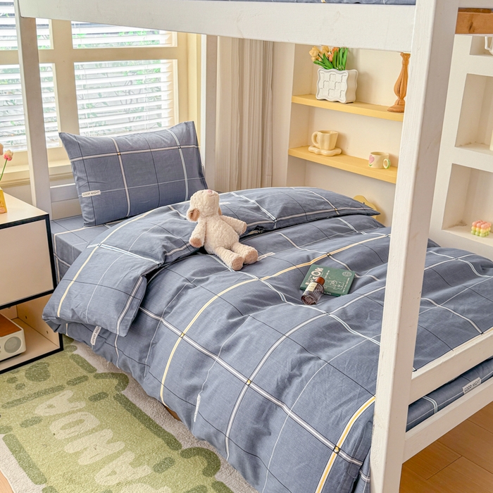 91家纺网 家纺一手货源 找家纺 （总）疆东 【疆东】2026简约13372纯棉全棉学生三件套学生季宿舍上下铺全棉纯棉格子印花三件套件单品被套床单