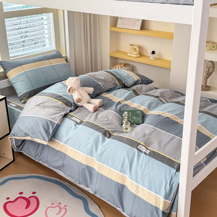 91家纺网 家纺一手货源 找家纺 （总）疆东 【疆东】2026简约13372纯棉全棉学生三件套学生季宿舍上下铺全棉纯棉格子印花三件套件单品被套床单