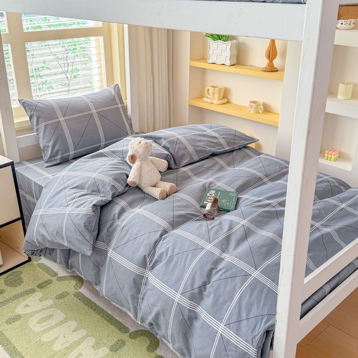 91家纺网 家纺一手货源 找家纺 （总）疆东 【疆东】2026简约13372纯棉全棉学生三件套学生季宿舍上下铺全棉纯棉格子印花三件套件单品被套床单