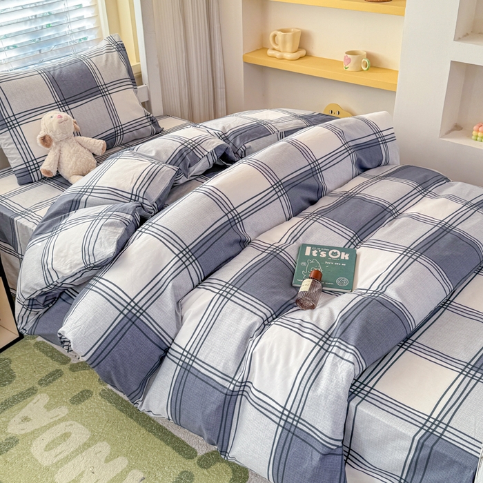 91家纺网 家纺一手货源 找家纺 疆东 【疆东】2026简约13372纯棉全棉学生三件套学生季宿舍上下铺全棉纯棉格子印花三件套件单品被套床单 学生时代