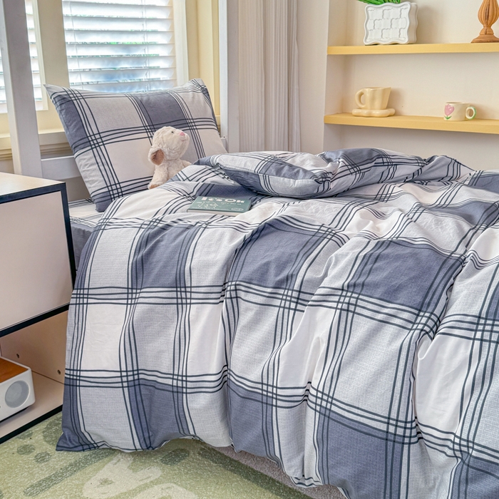 91家纺网 家纺一手货源 找家纺 疆东 【疆东】2026简约13372纯棉全棉学生三件套学生季宿舍上下铺全棉纯棉格子印花三件套件单品被套床单 学生时代