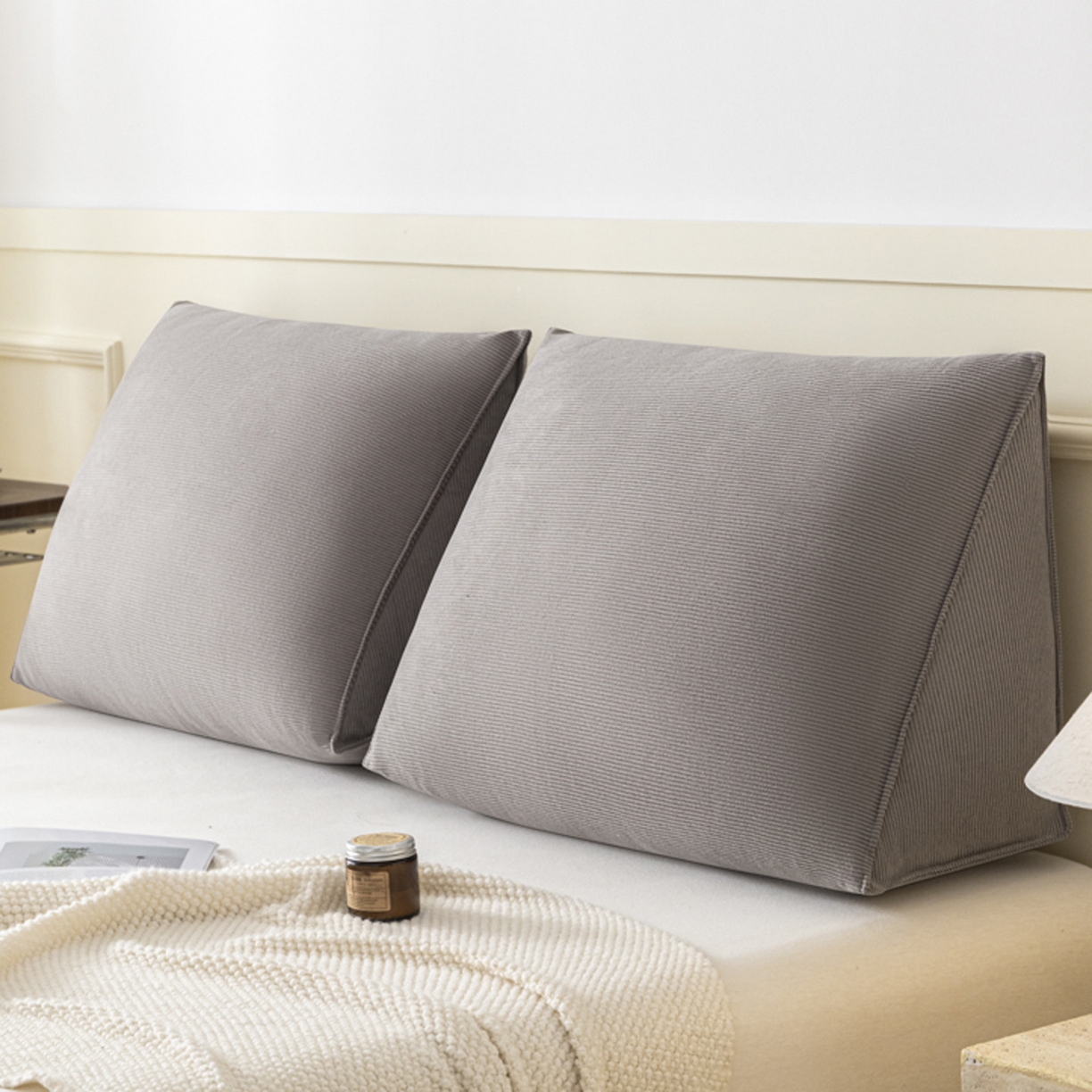 美达人 2026新款灯芯绒三角腰枕靠背 灯芯绒-纯色-灰色-三角腰枕组合