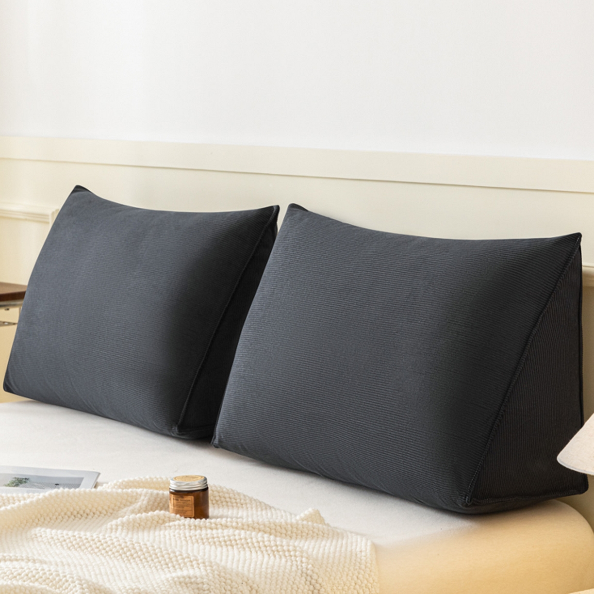 美达人 2026新款灯芯绒三角腰枕靠背 灯芯绒-纯色-末黑-三角腰枕组合