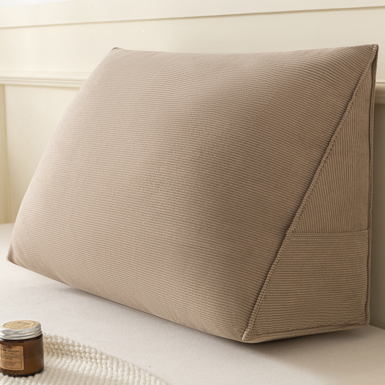 美达人 2026新款灯芯绒三角腰枕靠背 灯芯绒-纯色-小麦咖-三角腰枕单只
